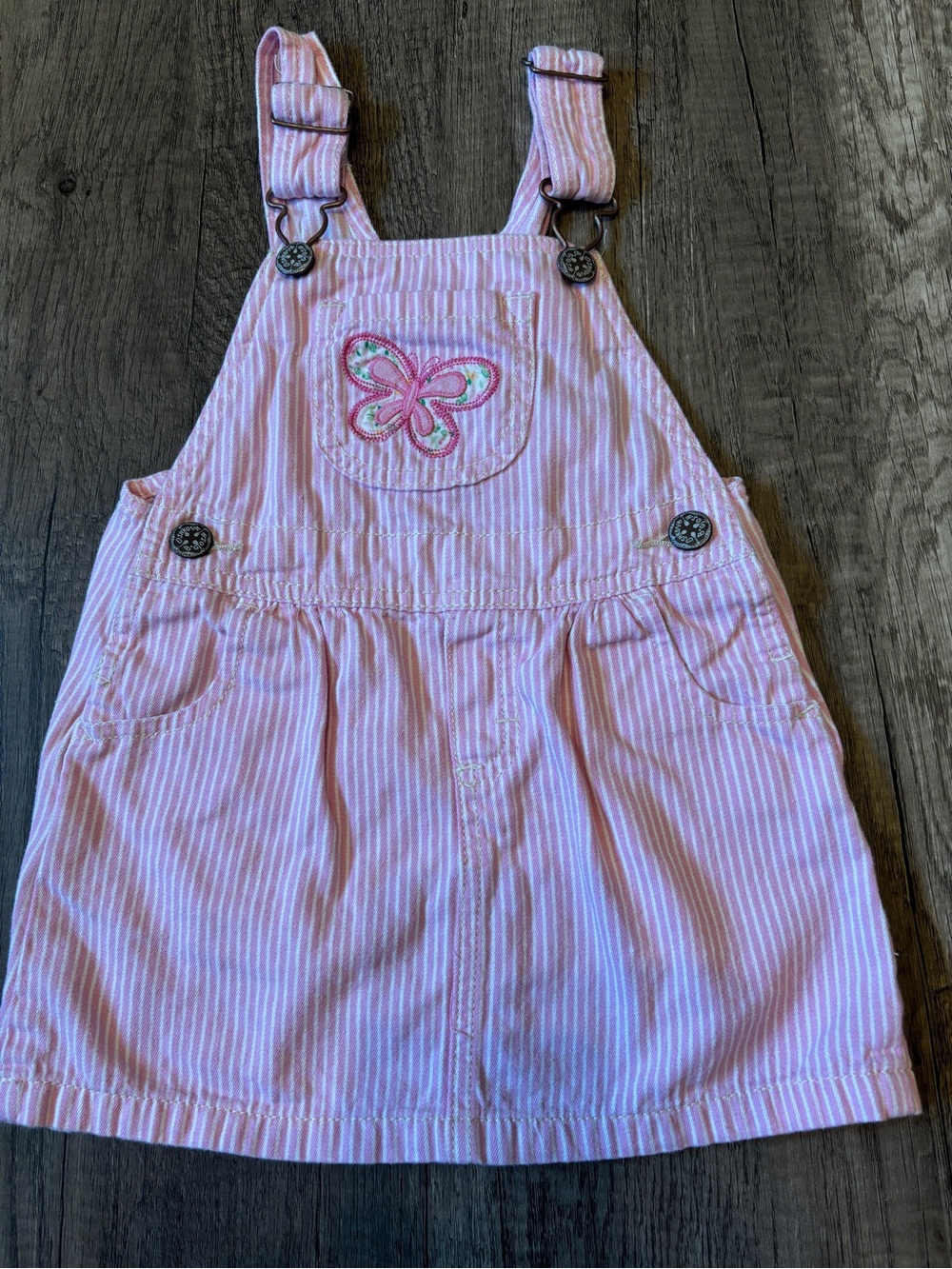 Vintage Y2K 2010s Oshkosh B’Gosh Butterfly Jumper Dress Vestbak Pinstripe Pink